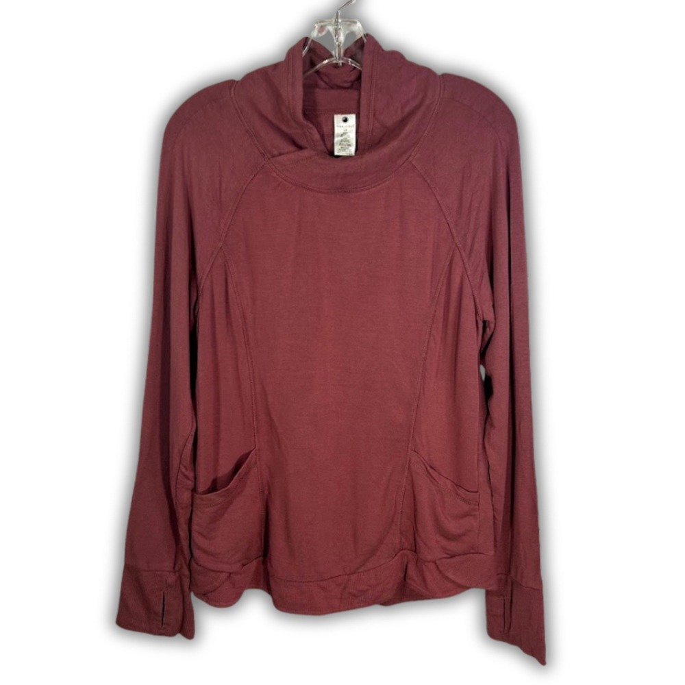 Yogalicious Crushed Berry Modal Long Sleeve Cowl Neck Top LG Thumbholes‎ Pockets
